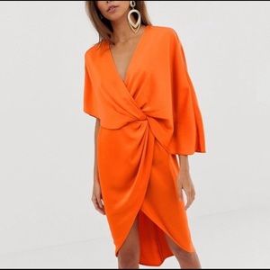 ASOS Orange Kimono Midi Dress Asymmetrical Sleeves